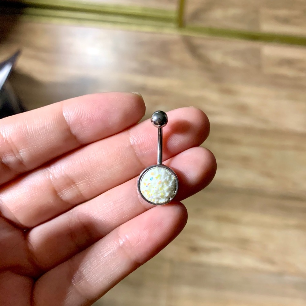 White druzy belly ring